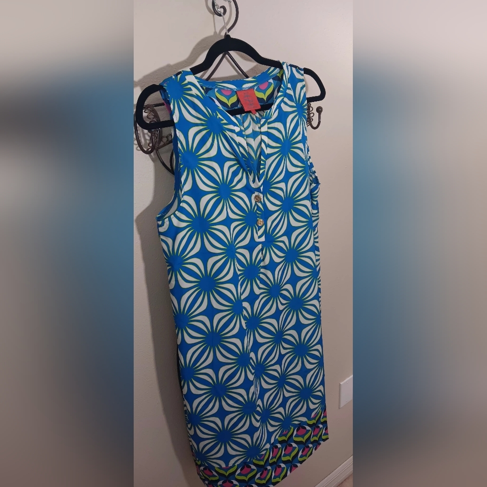 Blue and White Geometric Pattern Dress
